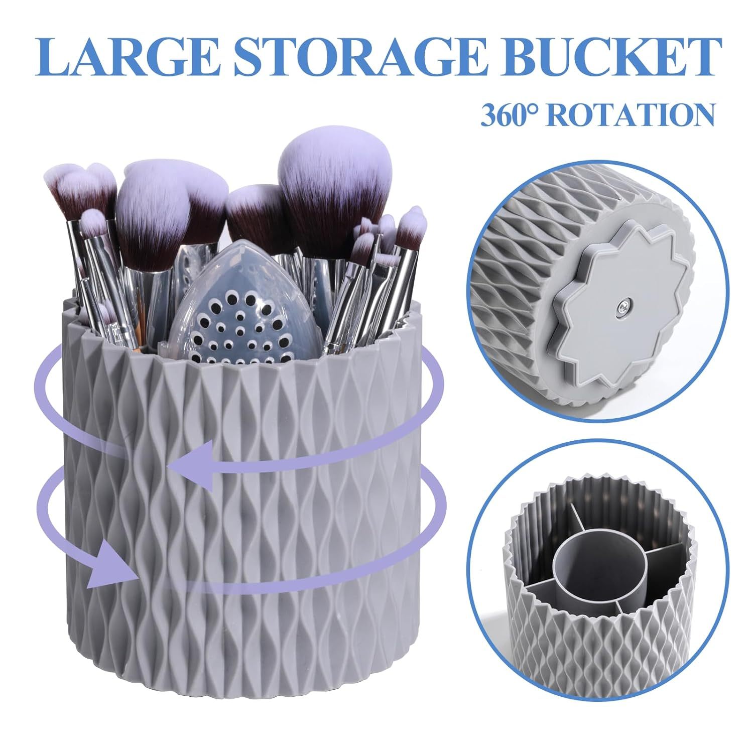 18 Bamboo Makeup Brushes Set With Swivel Bucket