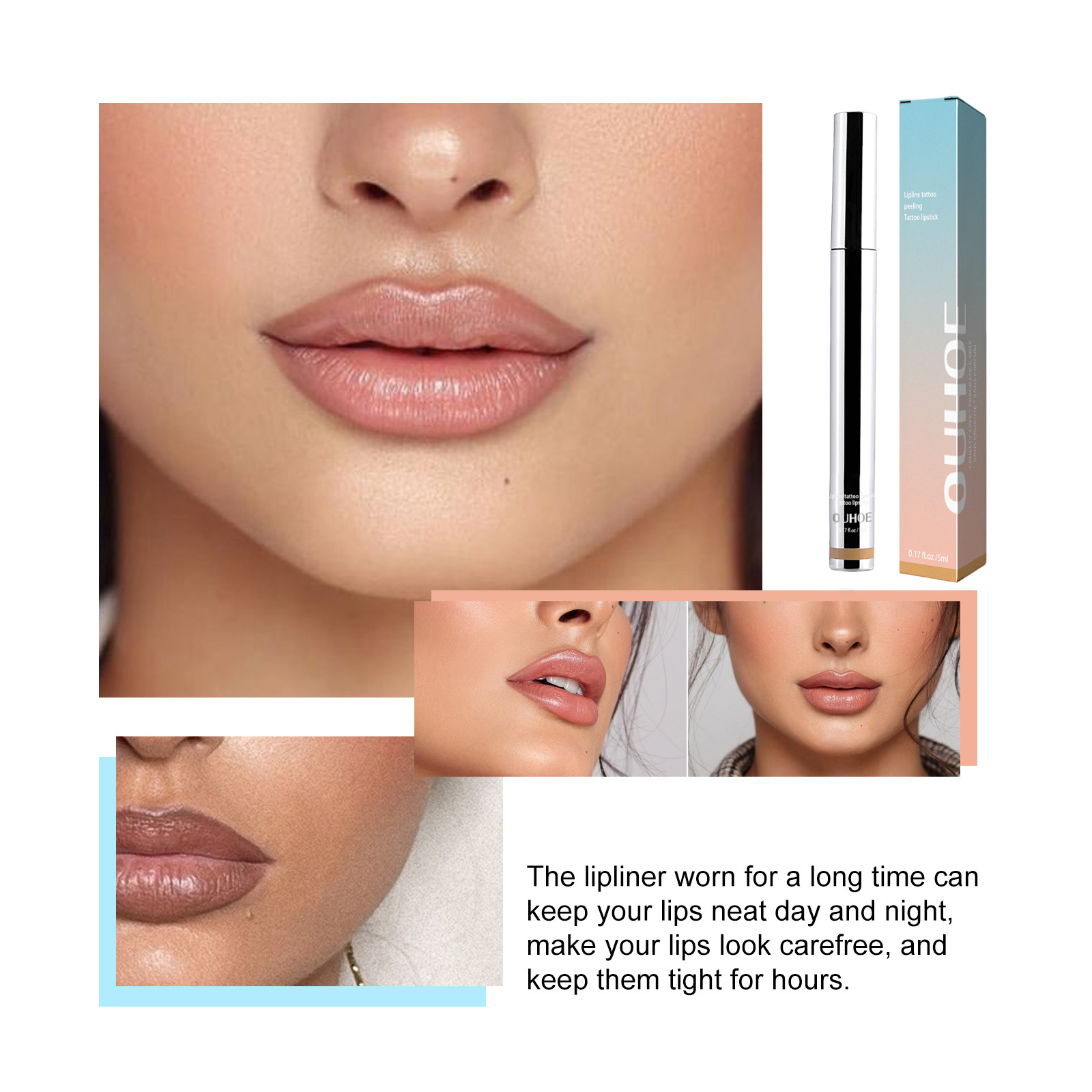 OUHOE Peel Lip Liner, Plump Lip Lines Show Lip Color Without Makeup Peeling Lip Liner - Image 3