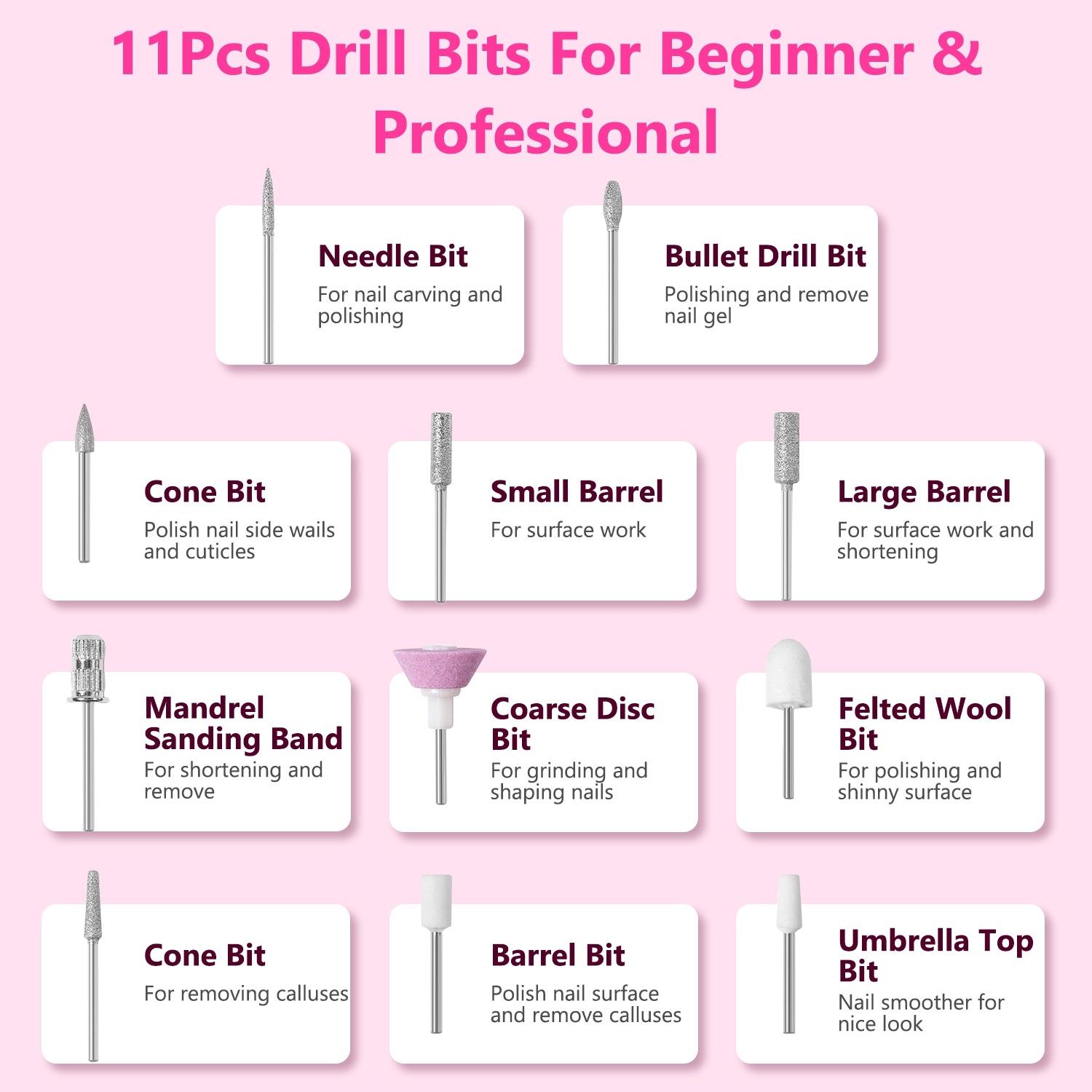 1 Set Portable Electric Nail Drill Bit 45000 RPM With 11 Bits Base Waist Clip Cordless Rechargeable Nail File Machine For Professional Salon Home Acrylic Nails Remove Nail Gel Polish Manicure - Image 5
