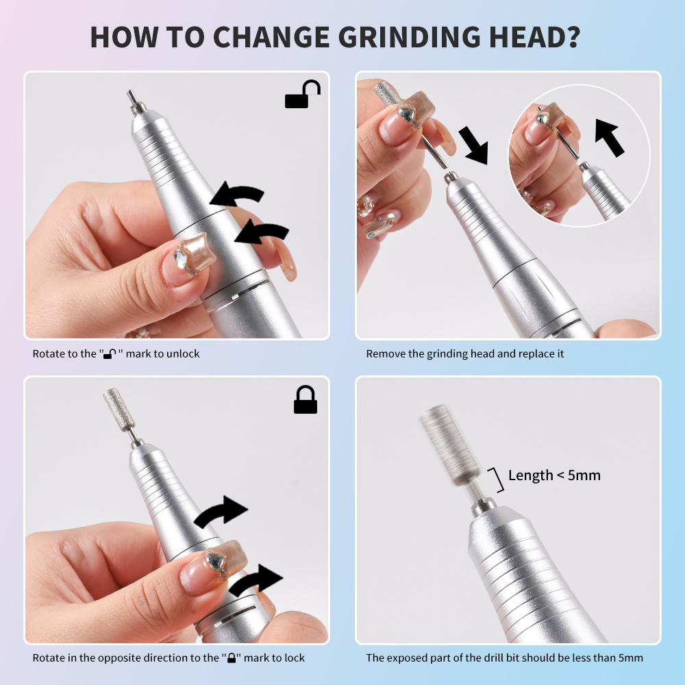 Electric 45000RPM Nail Drill Machine Rechargeable Portable Nail File Electric DIY Nail Drill Kit With Smart LCD Screen For Gel Nail Manicure And Pedicure Reflective Body Etc - Image 8