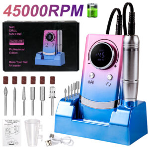 Electric Nail Drill Professional - 45000RPM Rechargeable Nail File With Bits & Base For Acrylic Gel Nails, Professional Nail Drill Manicure Pedicure Polishing Shape Tools For Home Salon