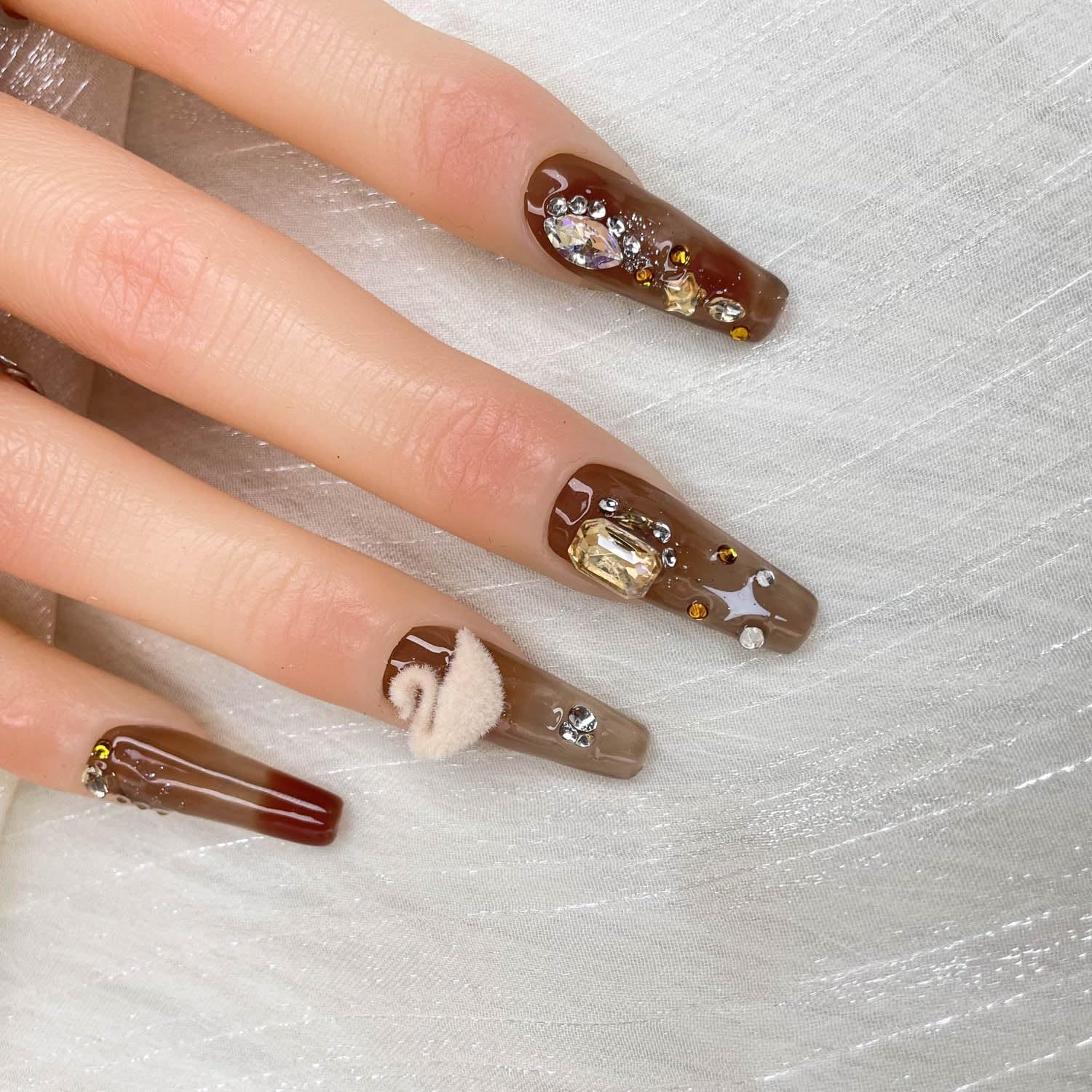 GGDDSHA Press On Nails Short, No Fade Out Fake NailsSeamless Fit Soft Gel Glue On Nails Charms For WomenHandmade Nail Art Manicure Gradient,Hazel Serenade - Image 5