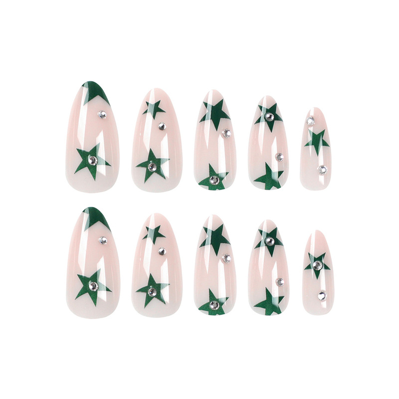24 PCS Green Star Nail Art, Length Long Water Pipe Fake Nails, Had Nail Tips False Nail - Image 8