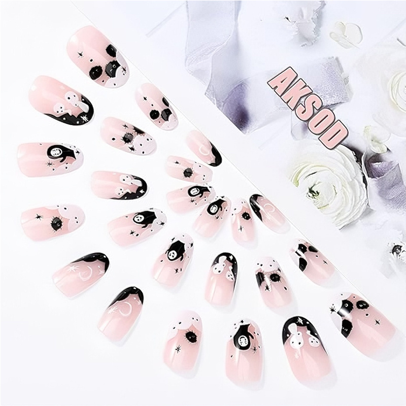24 PCS Faceless Men Nail Art, Length Long Water Pipe Fake Nails, Had Nail Tips False Nail - Image 3