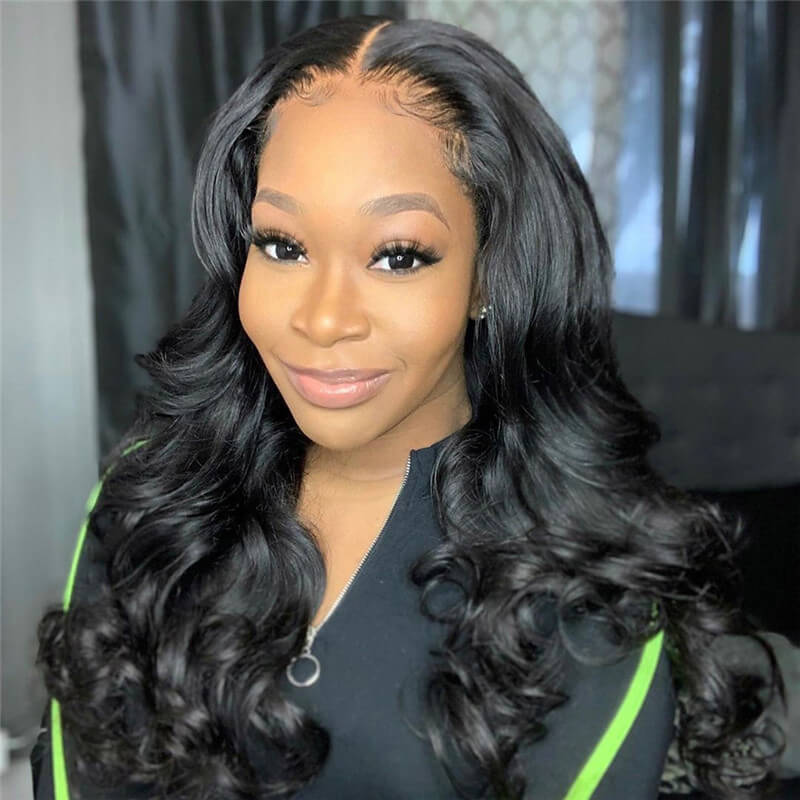 4x7 Lace Closure Wig Human Hair Natural Color Body Three-Dimensional Wave Density - Image 4