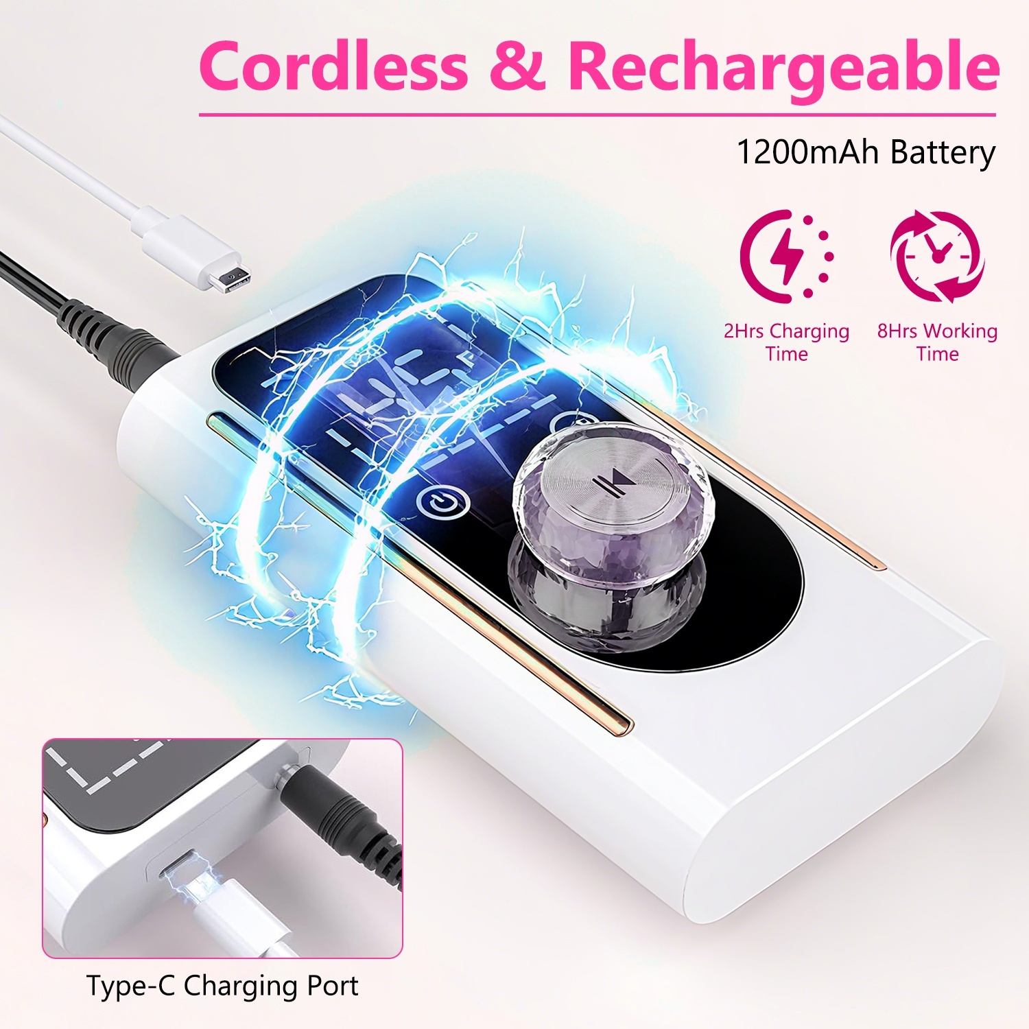 1 Set Portable Electric Nail Drill Bit 45000 RPM With 11 Bits Base Waist Clip Cordless Rechargeable Nail File Machine For Professional Salon Home Acrylic Nails Remove Nail Gel Polish Manicure - Image 2