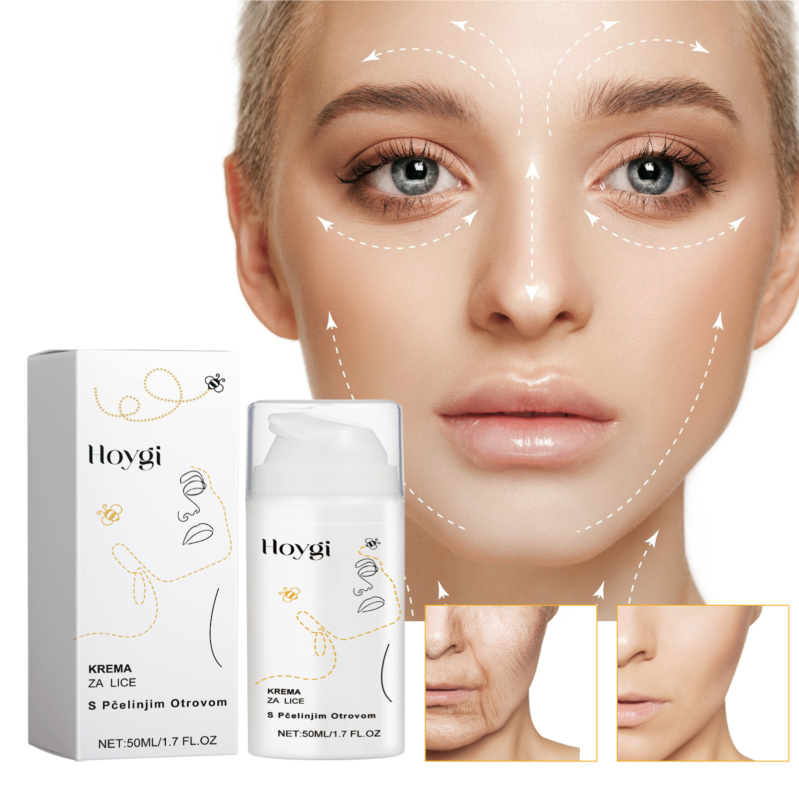 Hoygi Krema Za Lice S Pčelinjim Otrovom, Fade Out Fine Lines Wrinkles Hydrating Moist Firming Skin Bright Skin Anti-Wrinkle Cream - Image 2