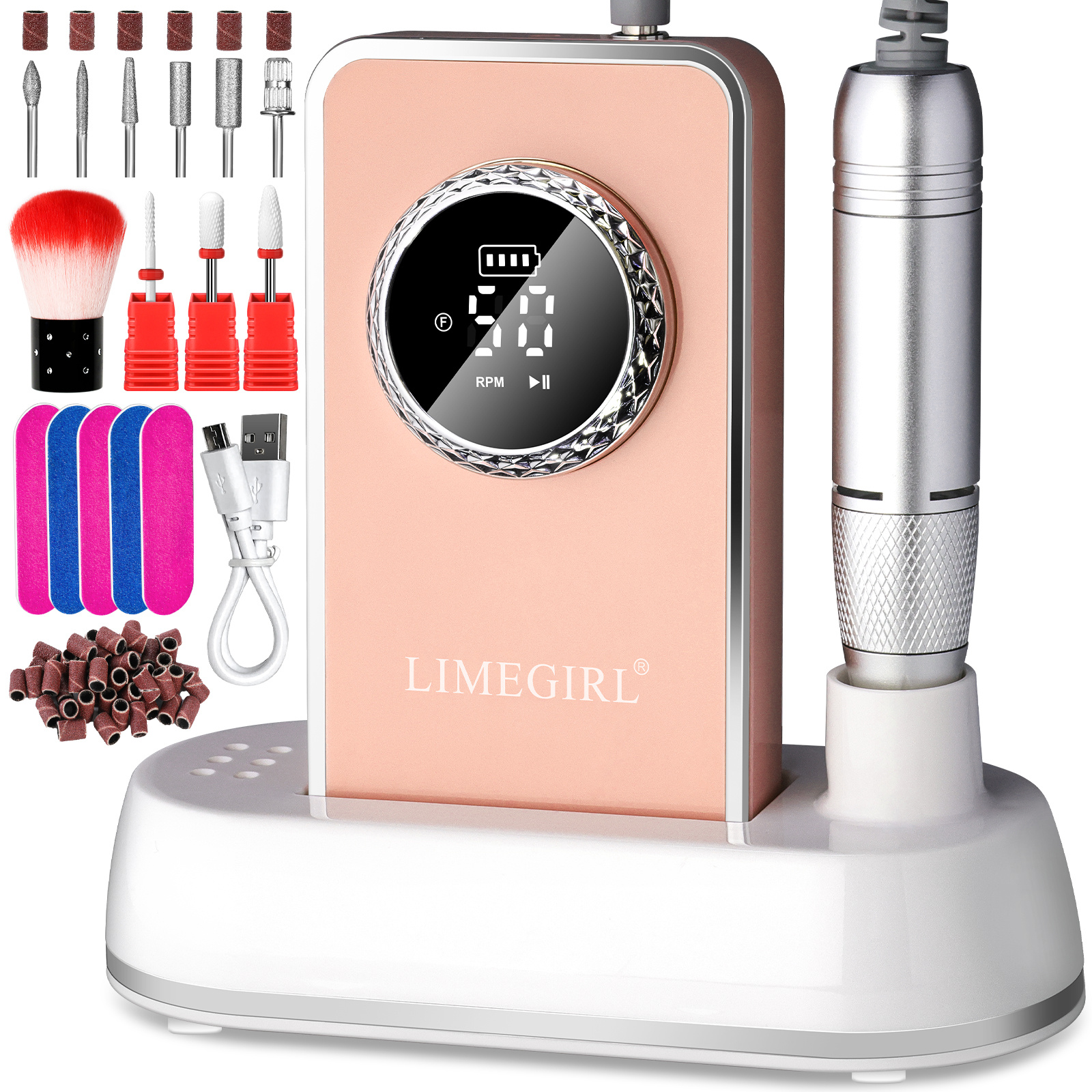 50000RPM Professional Electric Nail File Kit - Rechargeable Cordless Nail Drill For Acrylics Gel Nails, Portable E File Machine With 6 Bits For Home Salon Manicure Pedicure Care - Image 4