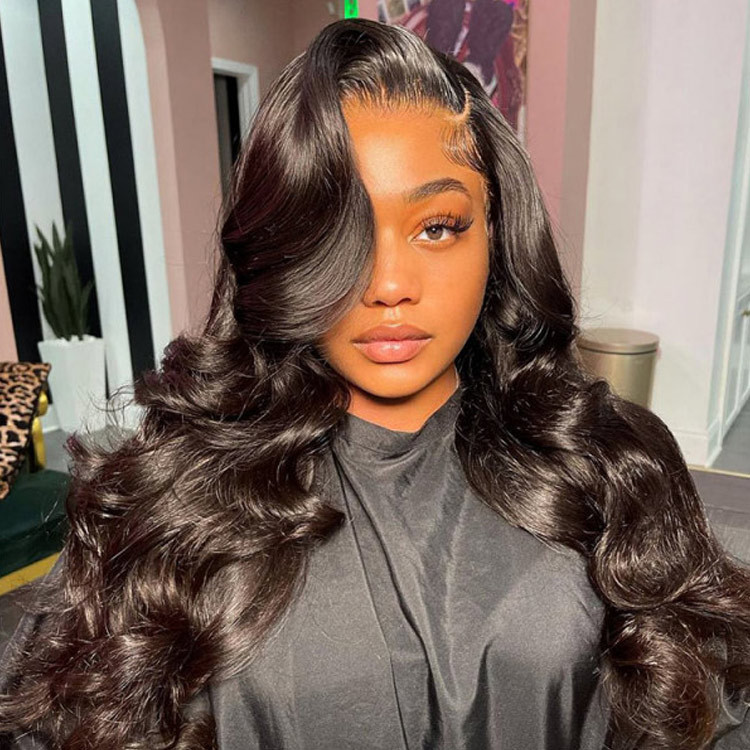 4x7 Lace Closure Wig Human Hair Natural Color Body Three-Dimensional Wave Density - Image 2