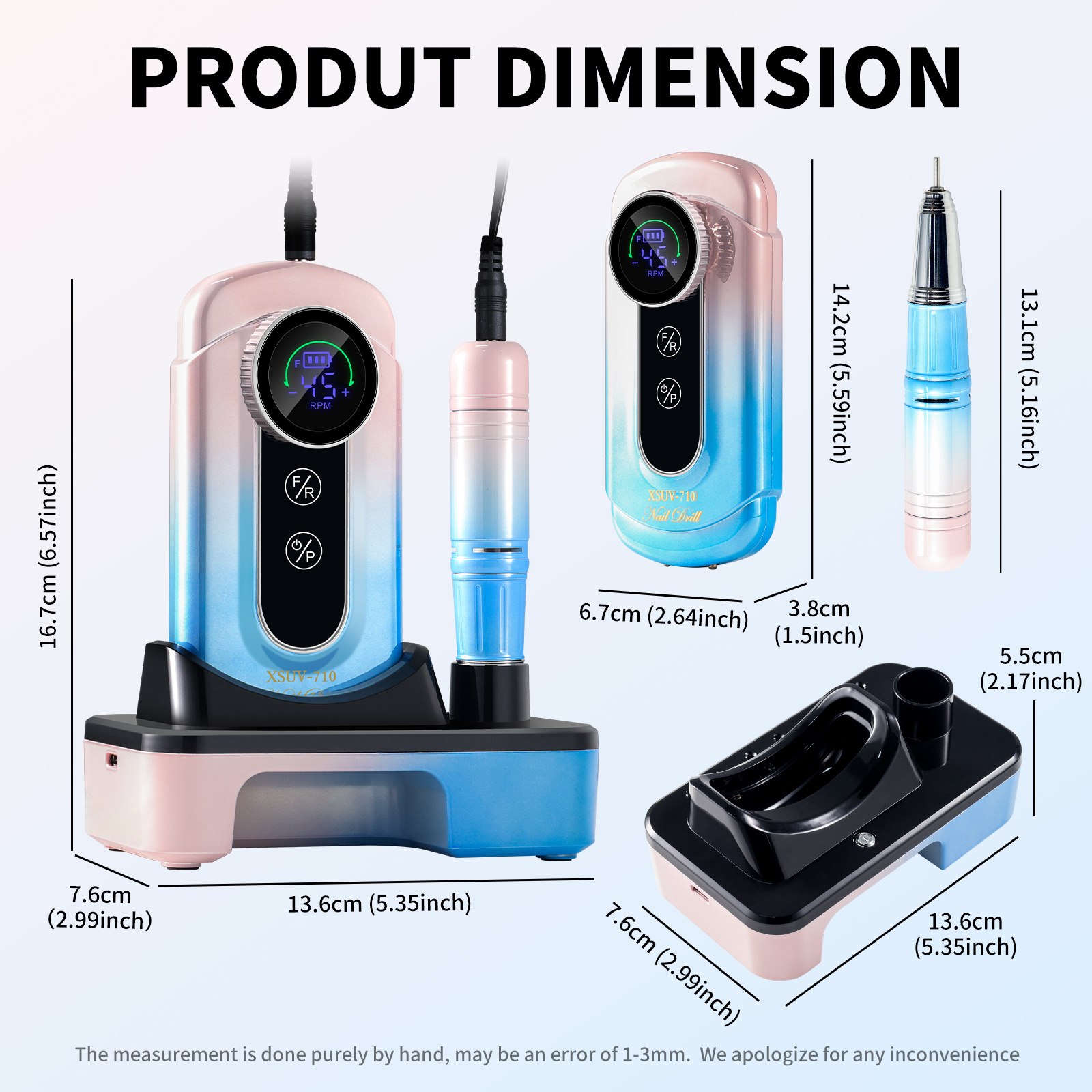 Nail Drill, Portable Electric Nail File 45000RPM, Rechargeable Nail Drill Professional With Bits & Base, For Acrylic Gel Nails, E-File Machine, Manicure Polishing, For Salon Home - Image 2