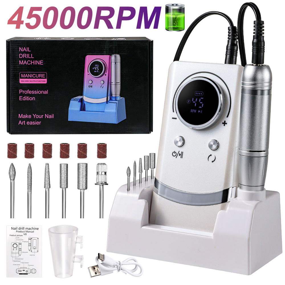 Electric Nail Drill Professional - 45000RPM Rechargeable Nail File With Bits & Base For Acrylic Gel Nails, Professional Nail Drill Manicure Pedicure Polishing Shape Tools For Home Salon - Image 7