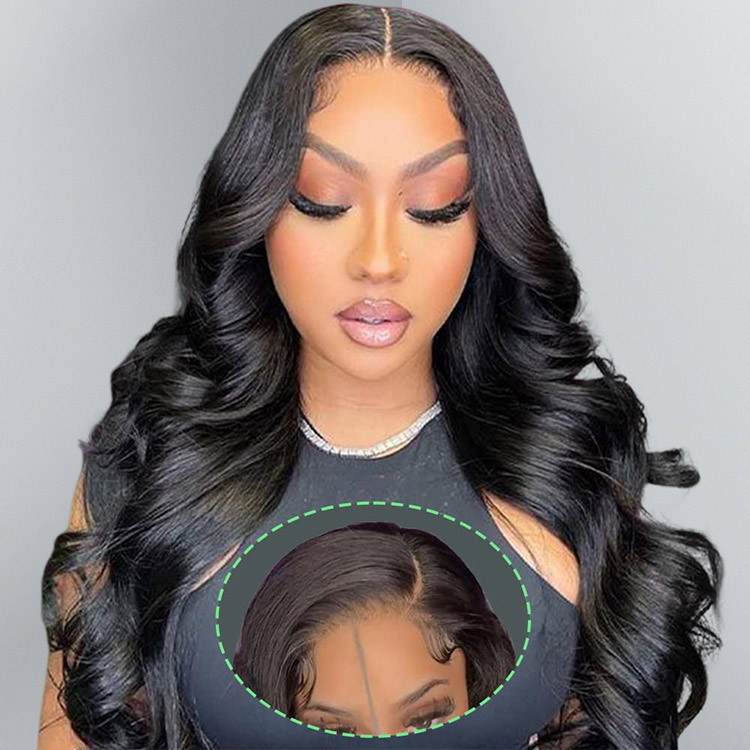 4x7 Lace Closure Wig Human Hair Natural Color Body Three-Dimensional Wave Density