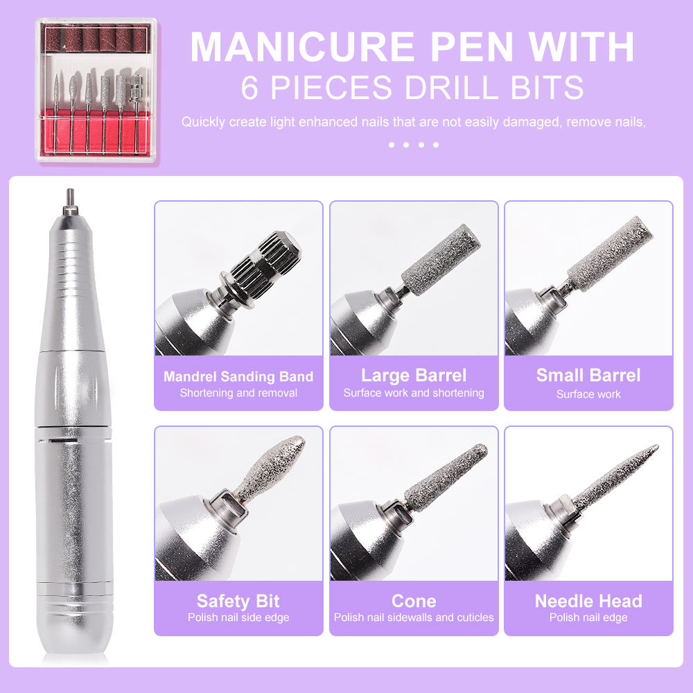 Electric Nail Drill Professional 45000RPM - Rechargeable Nail Drill Kit Portable Electric Nail File With Complete Bits For Acrylic Nails Gel Polishing Removing - Image 9