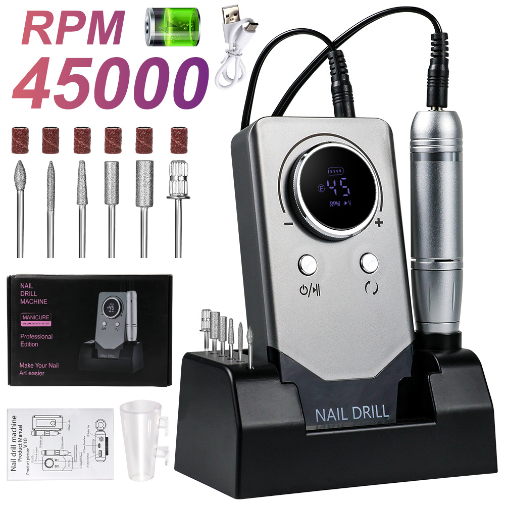 Electric 45000RPM Nail Drill Machine Rechargeable Portable Nail File Electric DIY Nail Drill Kit With Smart LCD Screen For Gel Nail Manicure And Pedicure Reflective Body Etc - Image 6