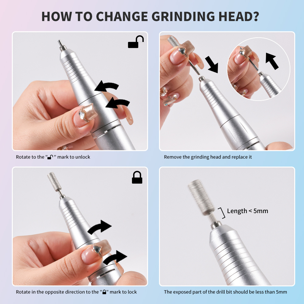Electric Nail Drill Professional - 45000RPM Rechargeable Nail File With Bits & Base For Acrylic Gel Nails, Professional Nail Drill Manicure Pedicure Polishing Shape Tools For Home Salon - Image 4