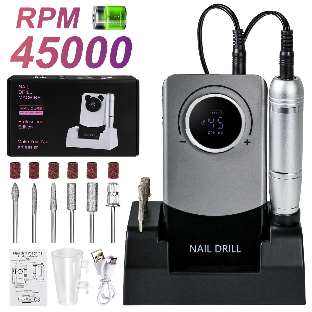 Electric 45000RPM Nail Drill Machine Rechargeable Portable Nail File Electric DIY Nail Drill Kit With Smart LCD Screen For Gel Nail Manicure And Pedicure Reflective Body Etc - Image 2
