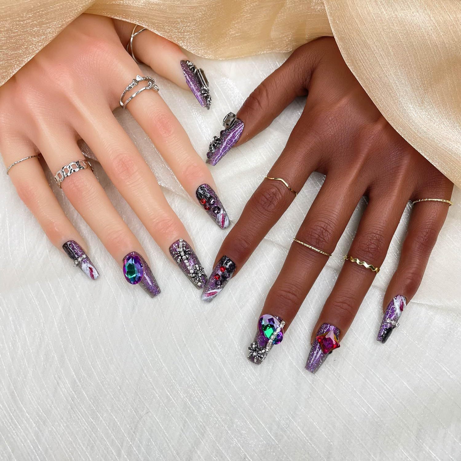 GGDDSHA Press On Nails Short, No Fade Out Fake NailsSeamless Fit Soft Gel Glue On Nails Charms For WomenHandmade Nail Art Manicure Gradient,Royal Arachnid - Image 5