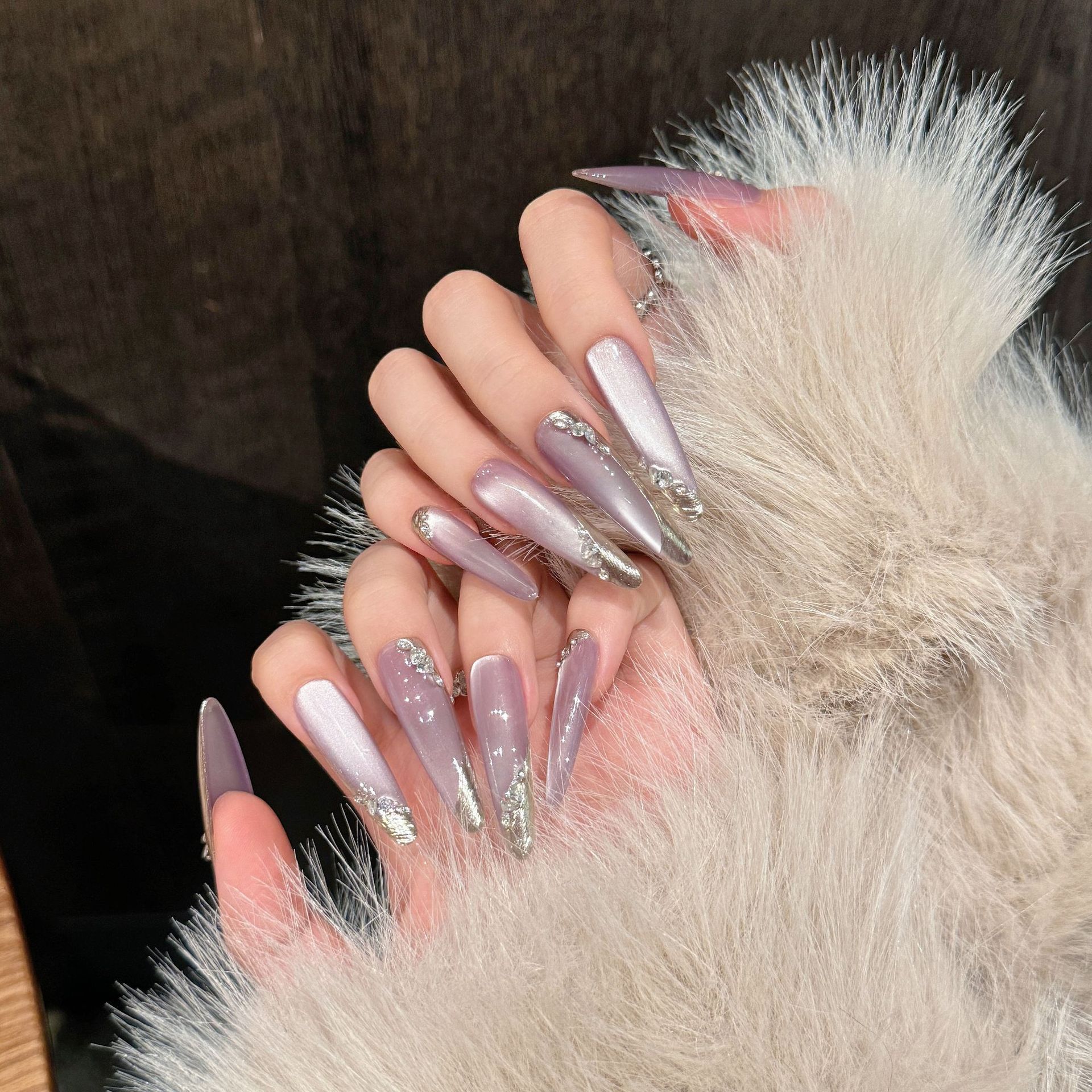 French Gradient Moon Shadow Zihui Gentle Temperament Pile Rhinestone Removable Wear Armor - Image 5