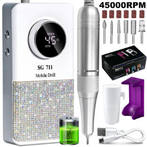 Professional Electric Cordless Nail Drill File-Glitter Portable Cordless E-File Nail Drill Kit With 6 Drill Bits 45000RPM Rechargeable Nail Drills Machine For Acrylic Nails Gel Polishing