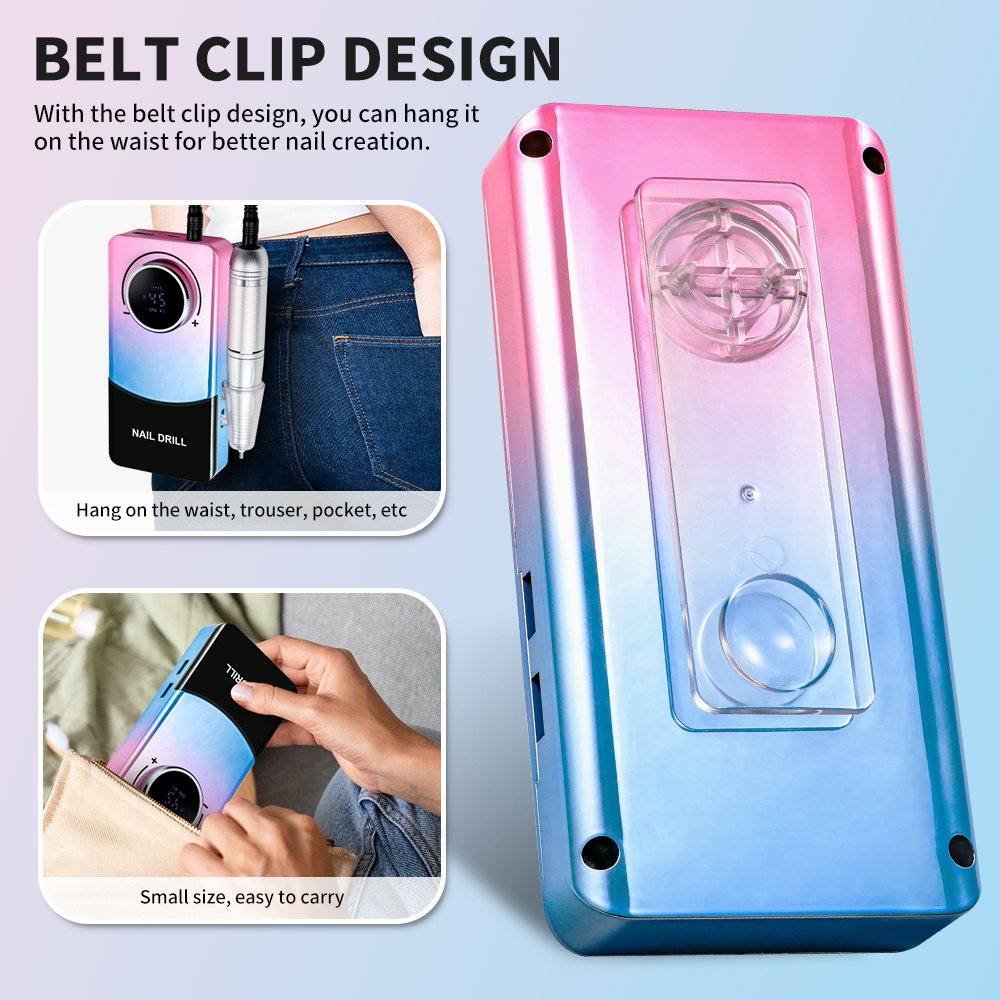 Electric 45000RPM Nail Drill Machine Rechargeable Portable Nail File Electric DIY Nail Drill Kit With Smart LCD Screen For Gel Nail Manicure And Pedicure Reflective Body Etc - Image 5