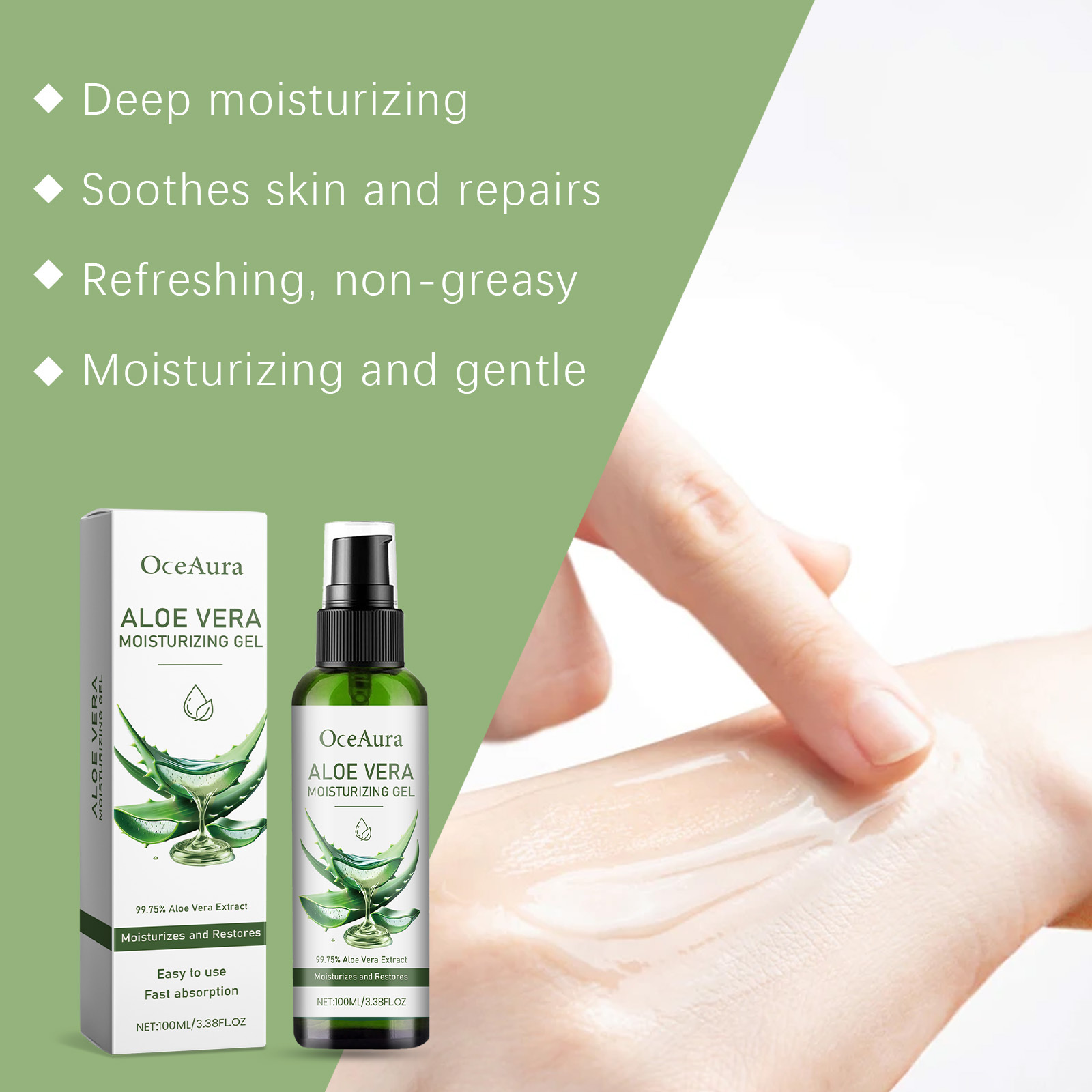 OceAura Aloe Vera Moisturizing Gel Gently Nourishes Facial Skin, Moisturizing And Refreshing Aloe Vera Gel - Image 4