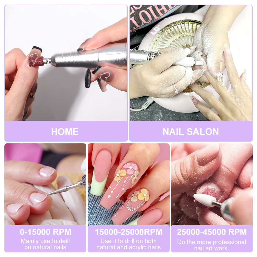 Electric Nail Drill Professional 45000RPM - Rechargeable Nail Drill Kit Portable Electric Nail File With Complete Bits For Acrylic Nails Gel Polishing Removing - Image 4