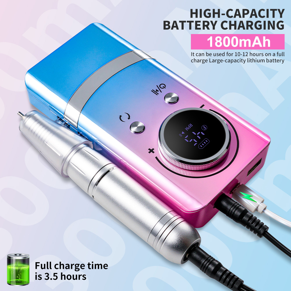 Electric Nail Drill Professional - 45000RPM Rechargeable Nail File With Bits & Base For Acrylic Gel Nails, Professional Nail Drill Manicure Pedicure Polishing Shape Tools For Home Salon - Image 2
