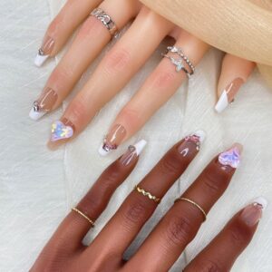 GGDDSHA 10pcs  Press On Nails Long Coffin Fake Nails Fashion Rhinestone Design Art Charmsfor Women Handmade Nail Art Manicure Gradient,Luxe Amour