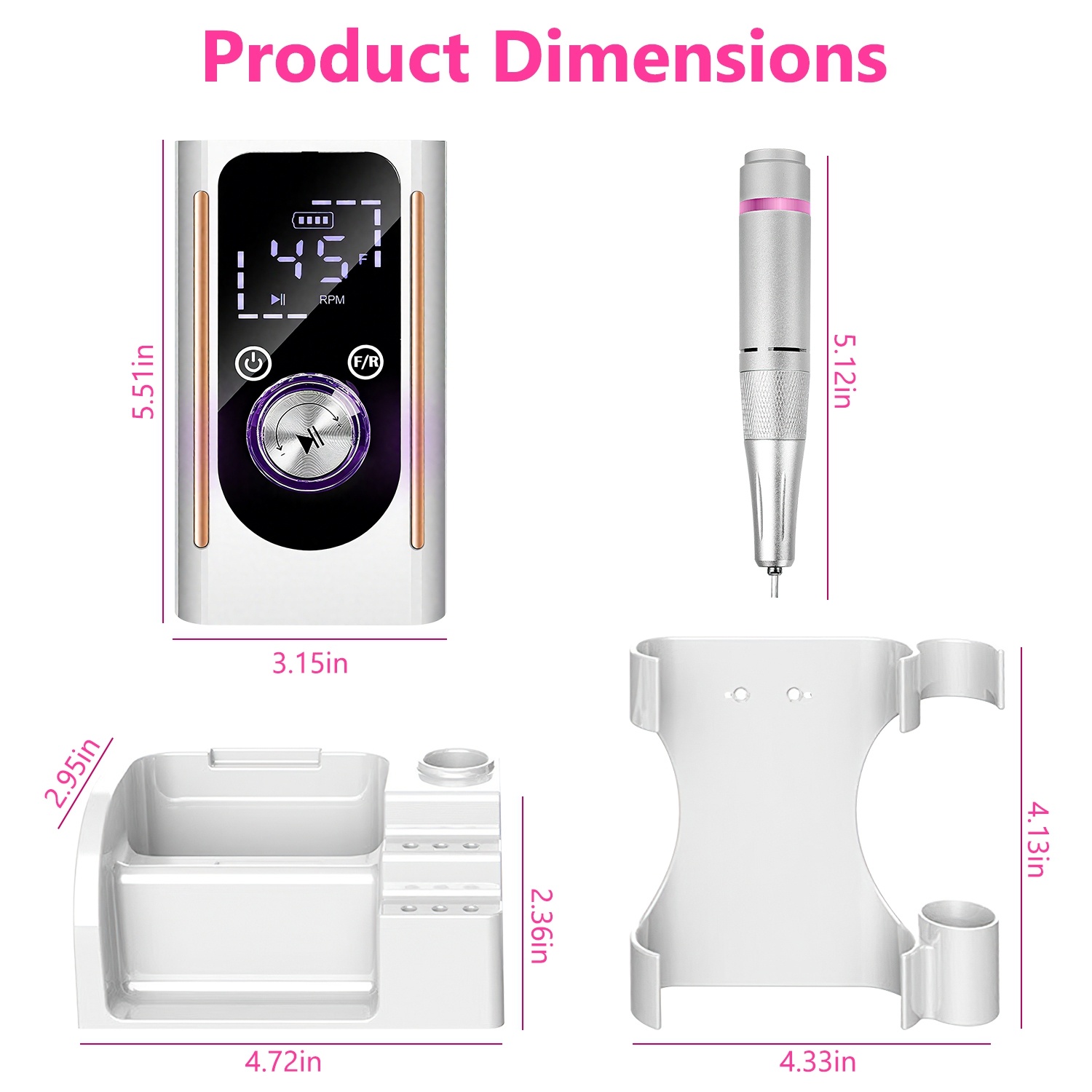 1 Set Portable Electric Nail Drill Bit 45000 RPM With 11 Bits Base Waist Clip Cordless Rechargeable Nail File Machine For Professional Salon Home Acrylic Nails Remove Nail Gel Polish Manicure - Image 10