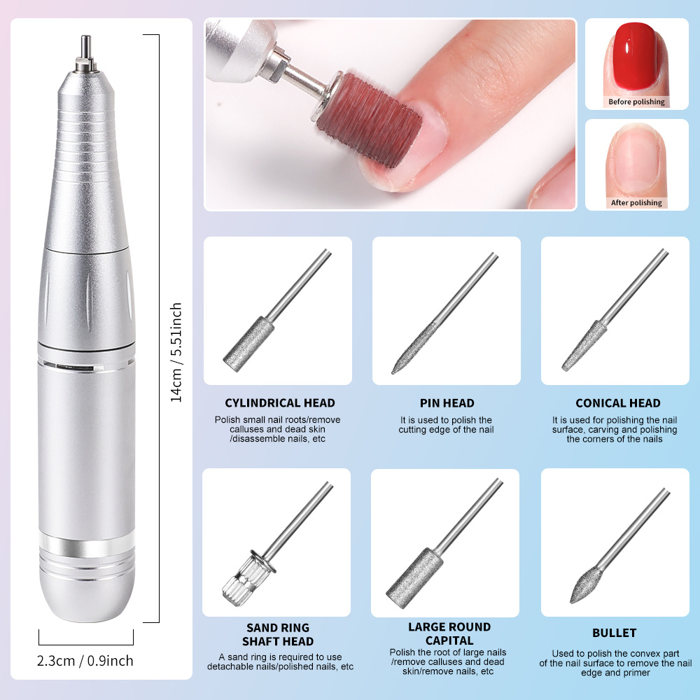 Electric 45000RPM Nail Drill Machine Rechargeable Portable Nail File Electric DIY Nail Drill Kit With Smart LCD Screen For Gel Nail Manicure And Pedicure Reflective Body Etc - Image 6