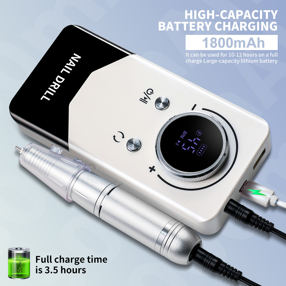 Electric 45000RPM Nail Drill Machine Rechargeable Portable Nail File Electric DIY Nail Drill Kit With Smart LCD Screen For Gel Nail Manicure And Pedicure Reflective Body Etc - Image 5