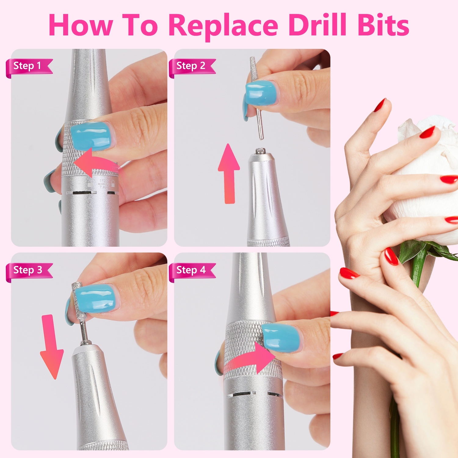 1 Set Portable Electric Nail Drill Bit 45000 RPM With 11 Bits Base Waist Clip Cordless Rechargeable Nail File Machine For Professional Salon Home Acrylic Nails Remove Nail Gel Polish Manicure - Image 3