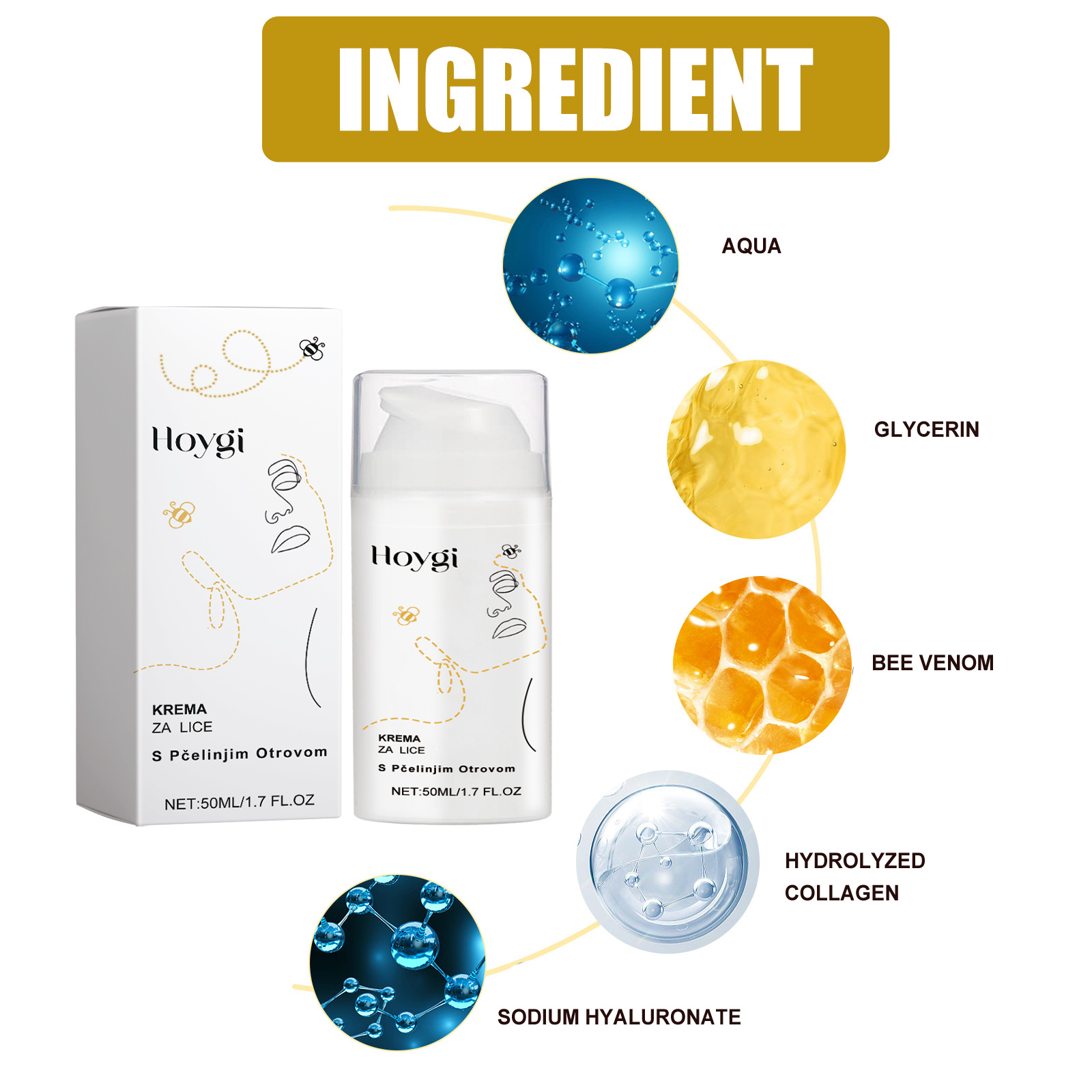 Hoygi Krema Za Lice S Pčelinjim Otrovom, Fade Out Fine Lines Wrinkles Hydrating Moist Firming Skin Bright Skin Anti-Wrinkle Cream - Image 7