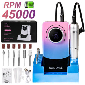 Electric 45000RPM Nail Drill Machine Rechargeable Portable Nail File Electric DIY Nail Drill Kit With Smart LCD Screen For Gel Nail Manicure And Pedicure Reflective Body Etc