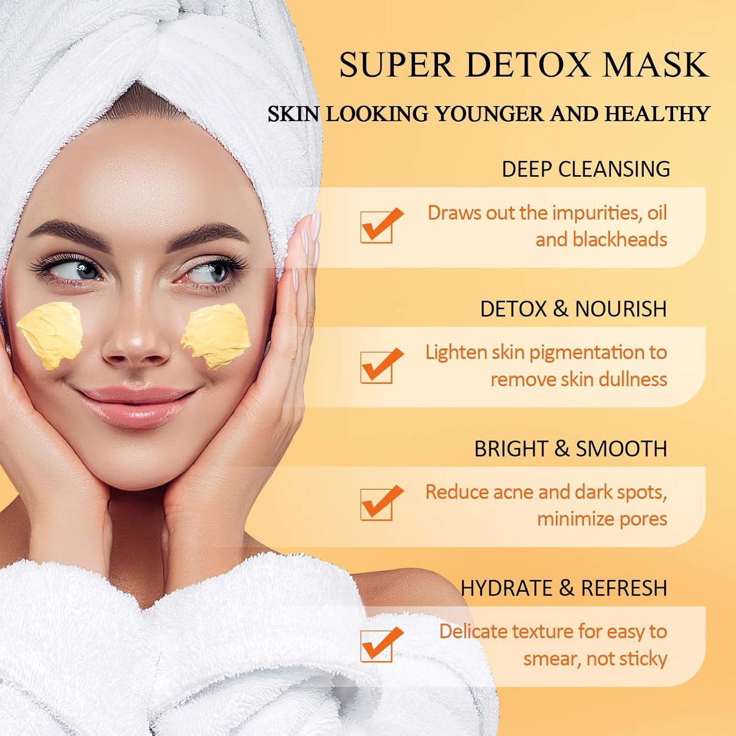 Turmeric Vitamin C Clay Mask With Kaolin Clay For Dull & Blemish-Prone Skin, Deep Cleansing Facial Mask For Controlling Oil And Refining Pores - Image 6