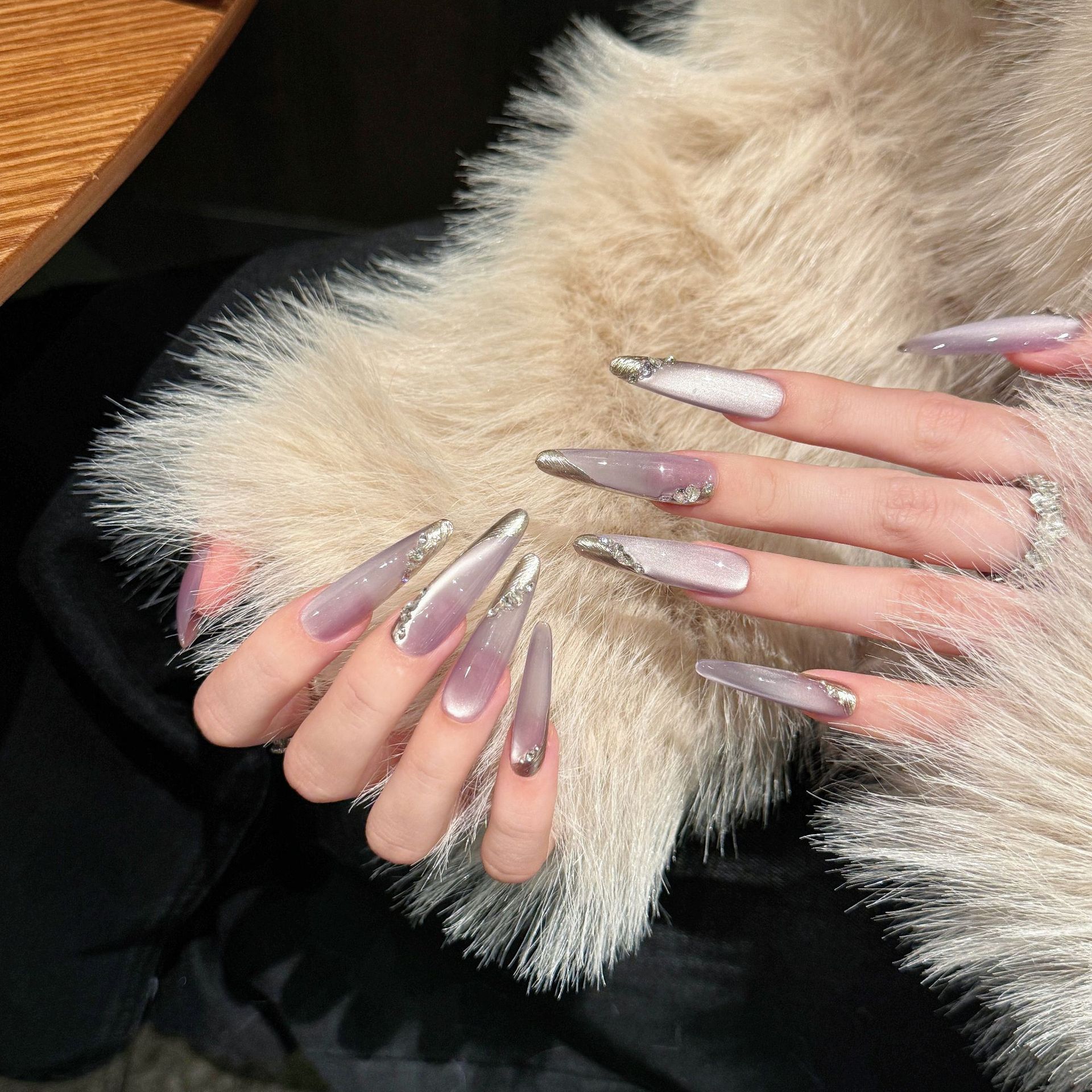 French Gradient Moon Shadow Zihui Gentle Temperament Pile Rhinestone Removable Wear Armor - Image 2