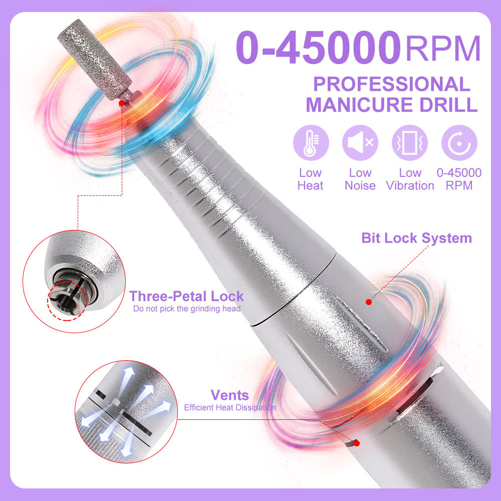 Electric Nail Drill Professional 45000RPM - Rechargeable Nail Drill Kit Portable Electric Nail File With Complete Bits For Acrylic Nails Gel Polishing Removing - Image 5