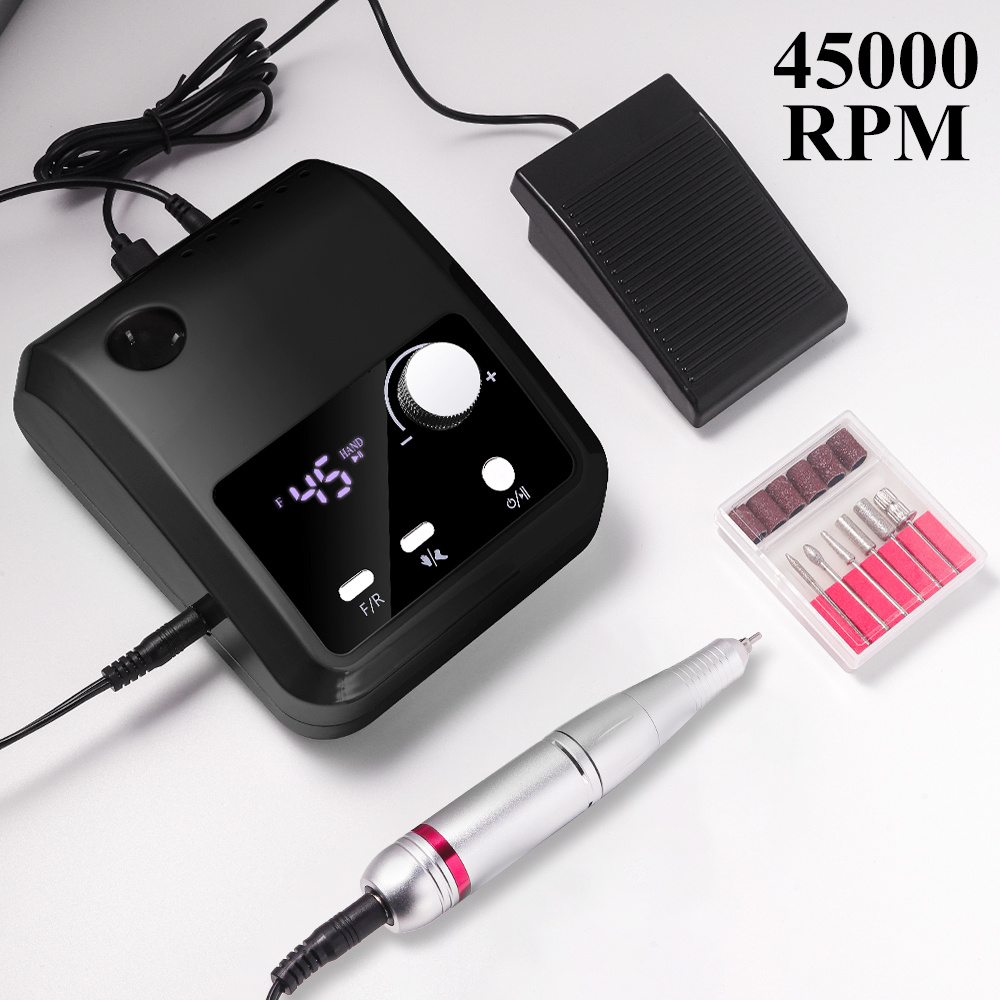 Electric Nail Drill Professional - 45000 RPM Nail File Kit Machine With LCD Display, Hand & Foot Control Low Noise For Acrylic, Gel Nails, Manicure & Pedicure - Salon & Home Use - Image 10