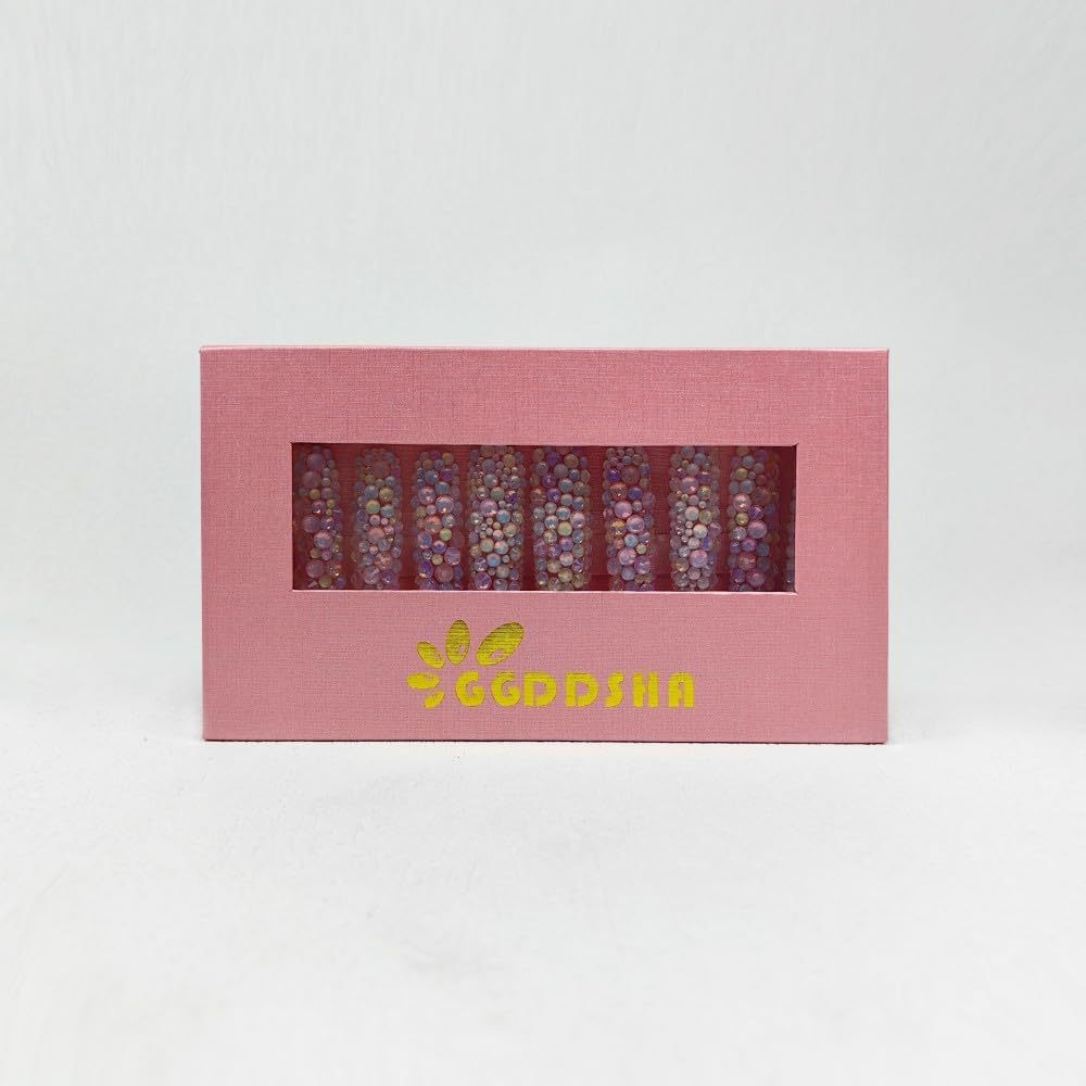 GGddsha Long Novel Design And Reusable HandmadePMMA Acrylic Press On Nails Full Coverage Candy 3D CrystaFake Nails With Box Gifts For Women,Pastel Galaxy - Image 3