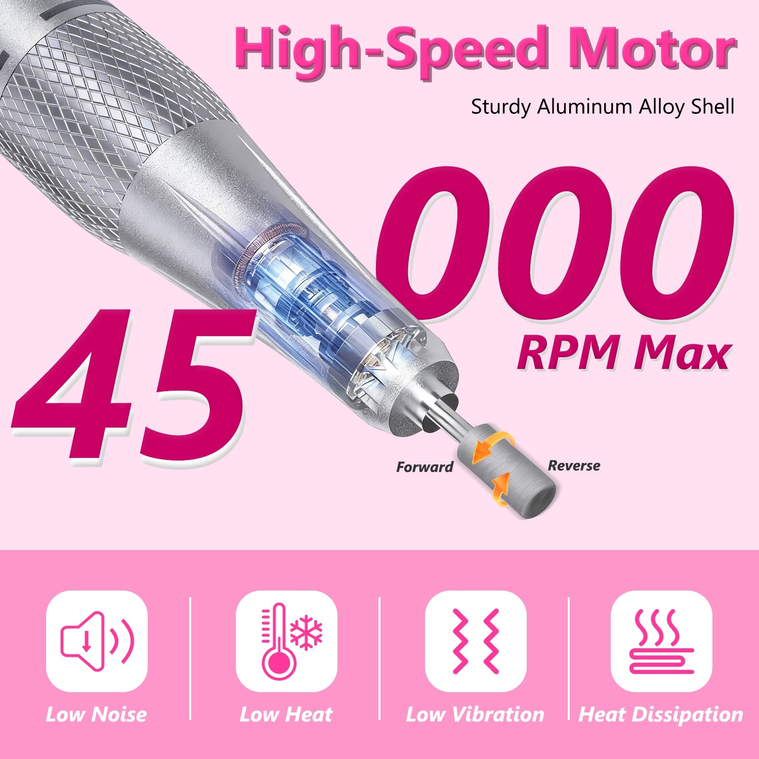 1 Set Portable Electric Nail Drill Bit 45000 RPM With 11 Bits Base Waist Clip Cordless Rechargeable Nail File Machine For Professional Salon Home Acrylic Nails Remove Nail Gel Polish Manicure - Image 9