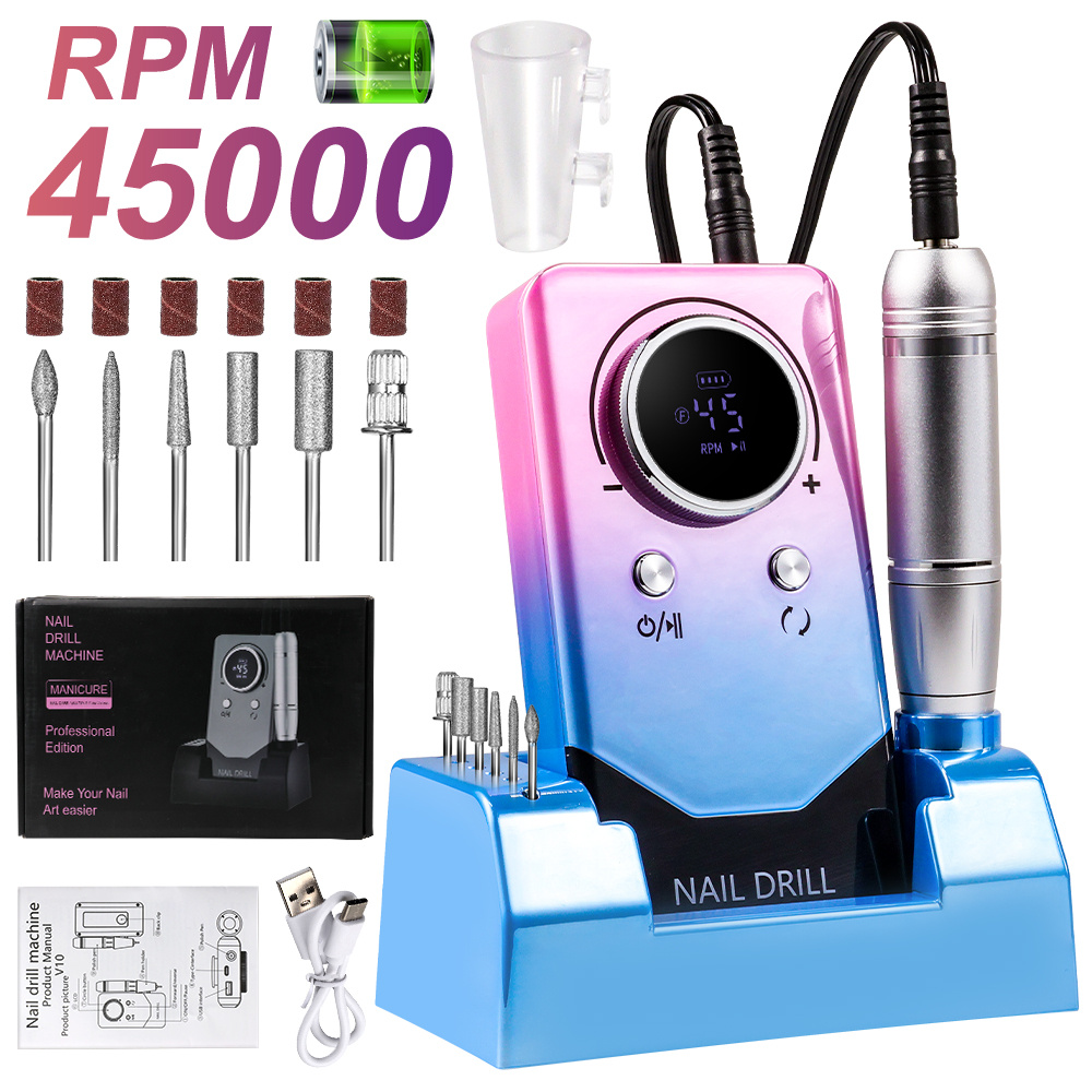 Electric 45000RPM Nail Drill Machine Rechargeable Portable Nail File Electric DIY Nail Drill Kit With Smart LCD Screen For Gel Nail Manicure And Pedicure Reflective Body Etc - Image 7