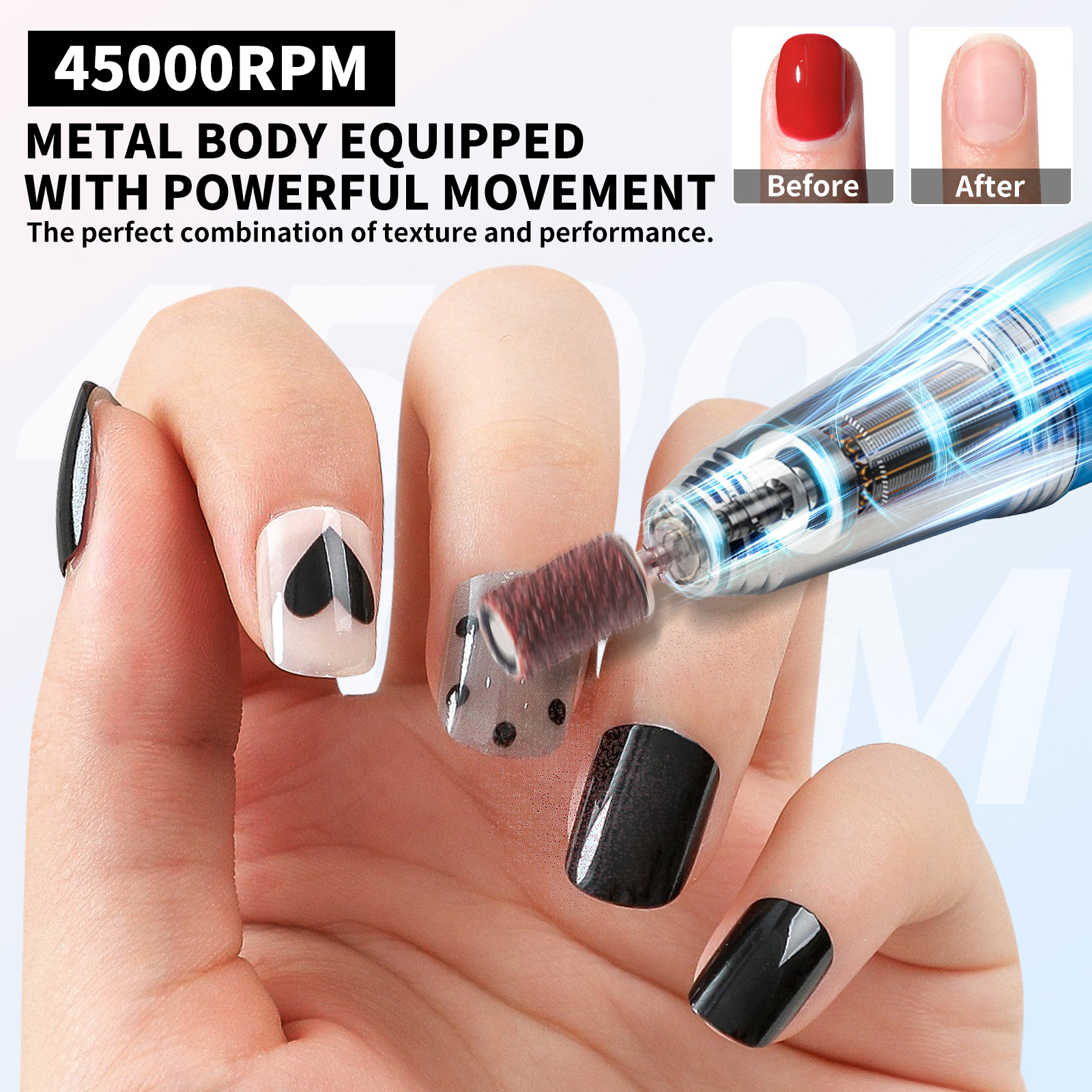 Nail Drill, Portable Electric Nail File 45000RPM, Rechargeable Nail Drill Professional With Bits & Base, For Acrylic Gel Nails, E-File Machine, Manicure Polishing, For Salon Home - Image 4