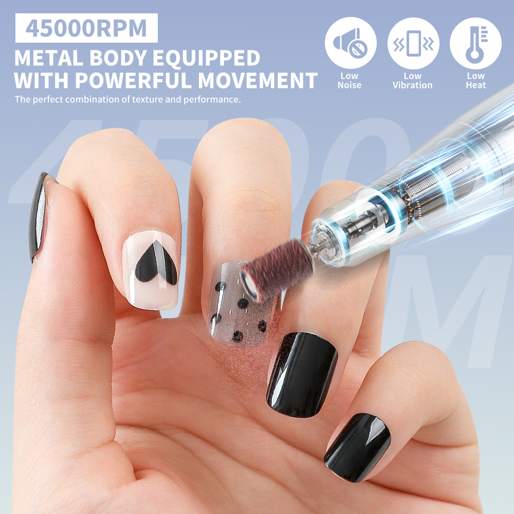 Electric 45000RPM Nail Drill Machine Rechargeable Portable Nail File Electric DIY Nail Drill Kit With Smart LCD Screen For Gel Nail Manicure And Pedicure Reflective Body Etc - Image 8