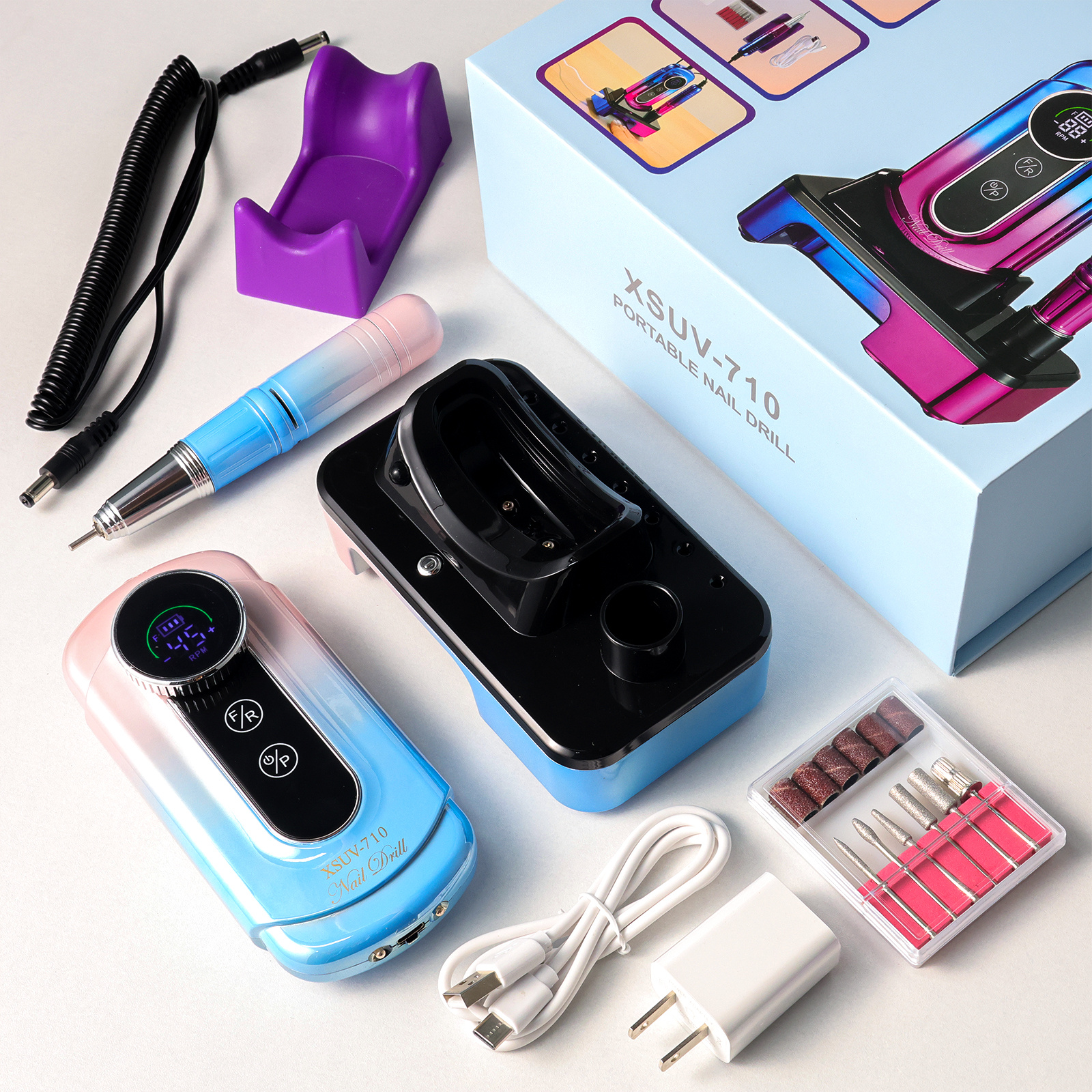 Nail Drill, Portable Electric Nail File 45000RPM, Rechargeable Nail Drill Professional With Bits & Base, For Acrylic Gel Nails, E-File Machine, Manicure Polishing, For Salon Home - Image 6