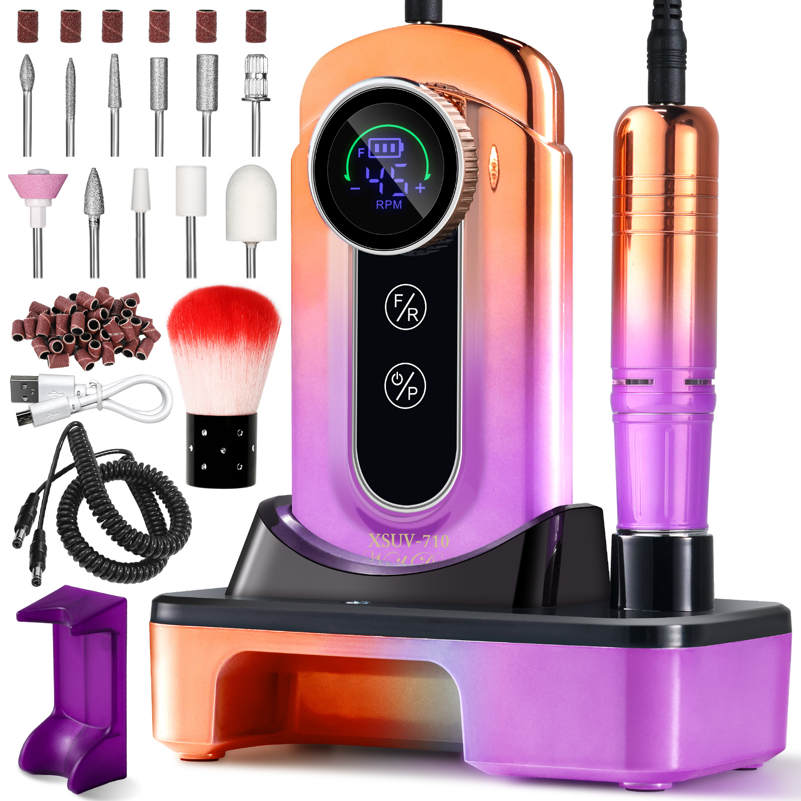 Nail Drill, Portable Electric Nail File 45000RPM, Rechargeable Nail Drill Professional With Bits & Base, For Acrylic Gel Nails, E-File Machine, Manicure Polishing, For Salon Home - Image 5