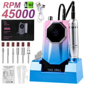 45000RPM Professional Portable Nail Drill Cordless Low Noise Nail Filer Electric Machine With Efile Bits & Base For Acrylic Nails, Electric Nail File Machine Suitable For Manicure, Nail Buffer Machine