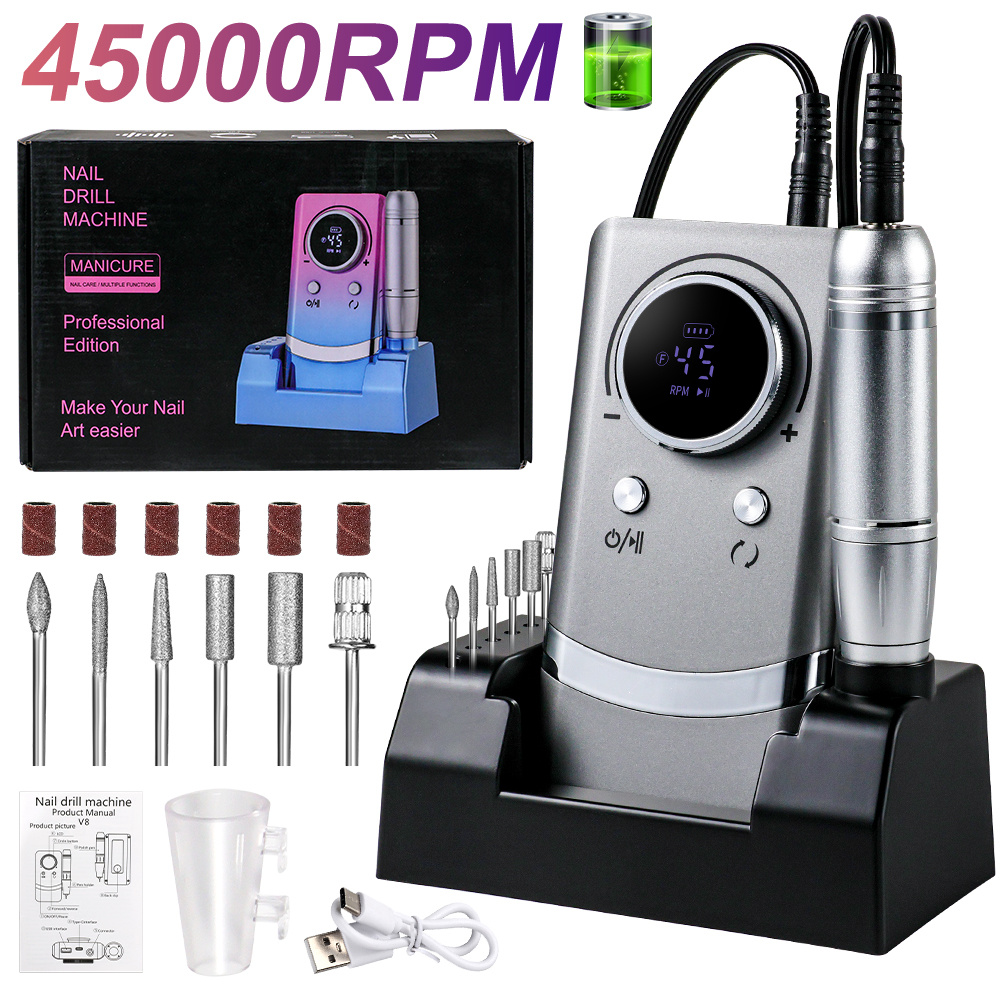 Electric Nail Drill Professional - 45000RPM Rechargeable Nail File With Bits & Base For Acrylic Gel Nails, Professional Nail Drill Manicure Pedicure Polishing Shape Tools For Home Salon - Image 9