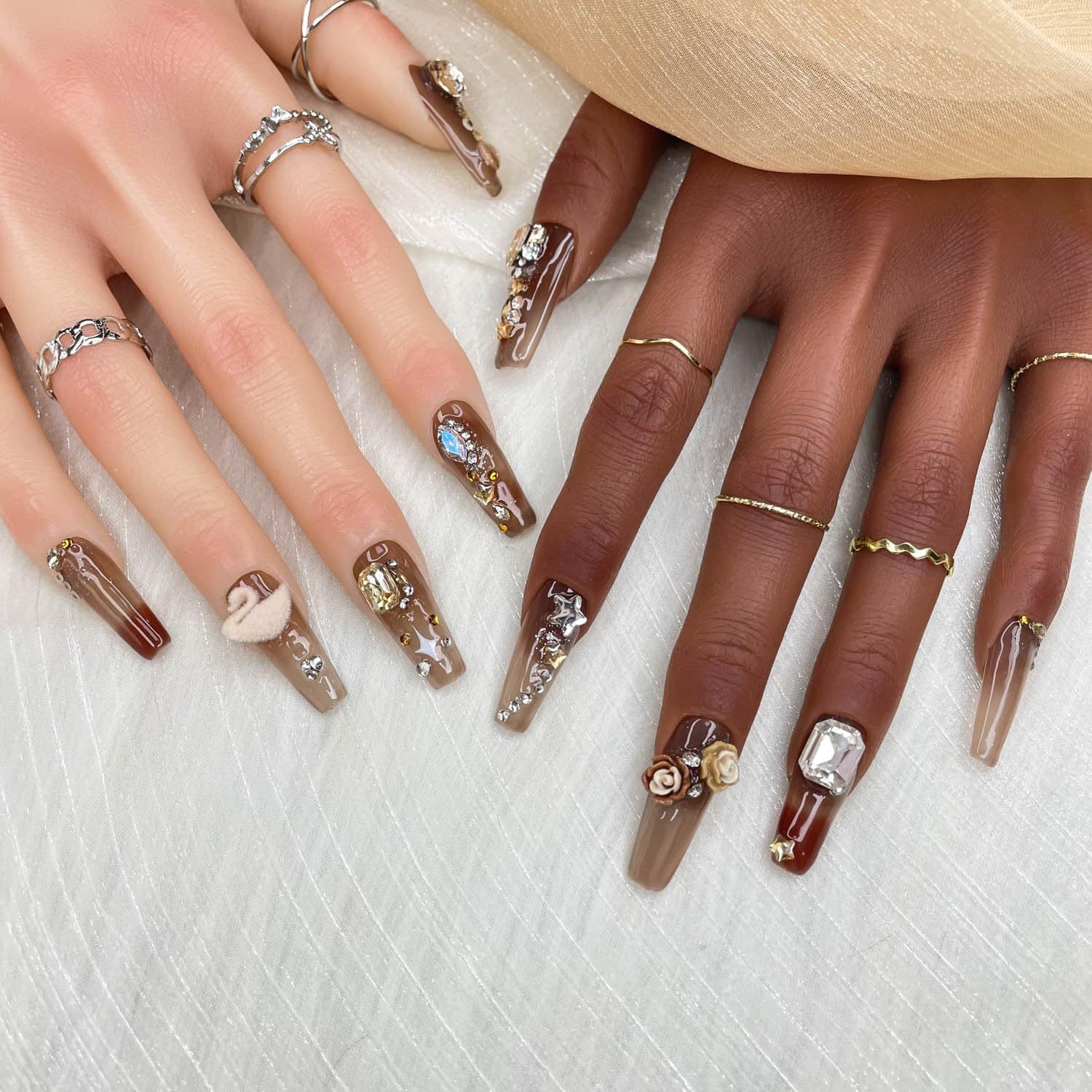 GGDDSHA Press On Nails Short, No Fade Out Fake NailsSeamless Fit Soft Gel Glue On Nails Charms For WomenHandmade Nail Art Manicure Gradient,Hazel Serenade - Image 3