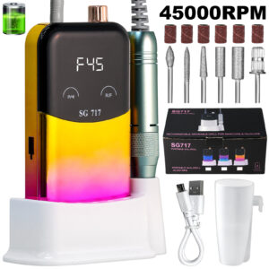 Professional Electric Nail Drill Machine Gradient - Solid Color, 45000RPM Portable Rechargeable Efile Nail Drill Cordless,Electric Nail File Kit For Women