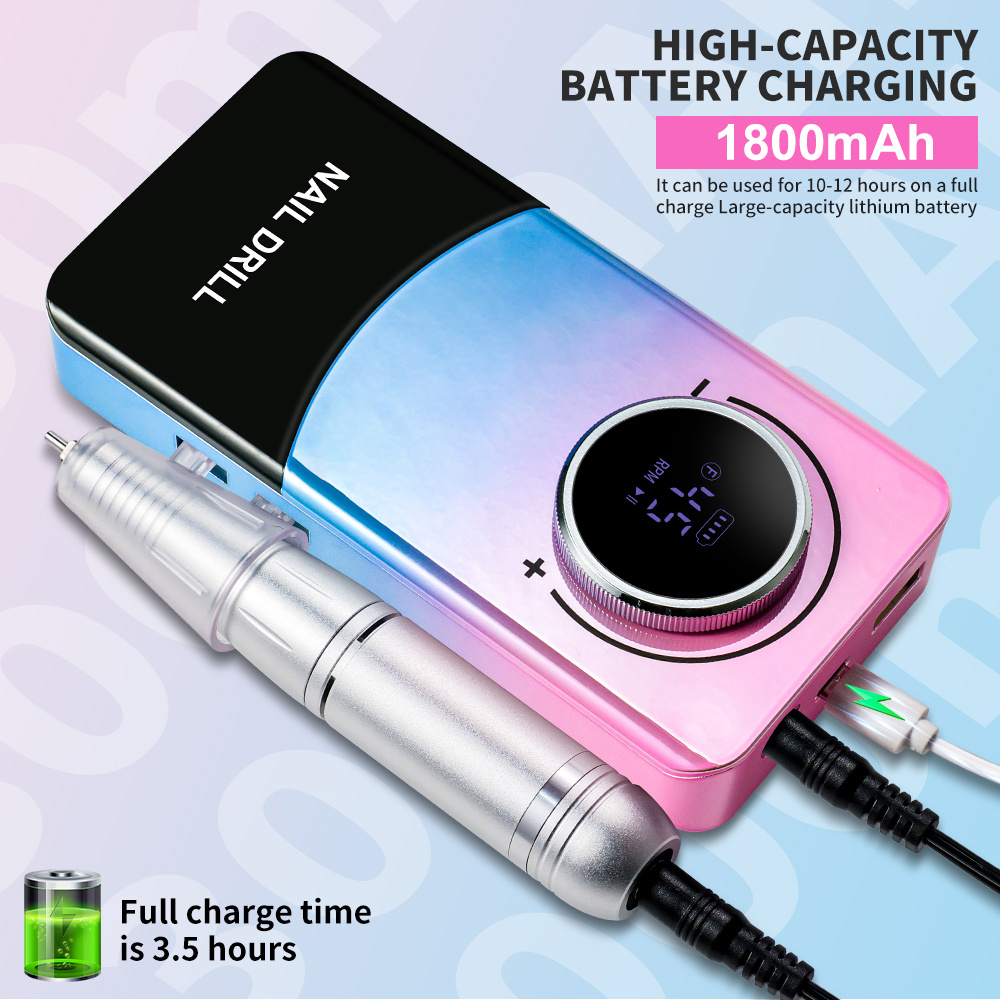 Electric 45000RPM Nail Drill Machine Rechargeable Portable Nail File Electric DIY Nail Drill Kit With Smart LCD Screen For Gel Nail Manicure And Pedicure Reflective Body Etc - Image 3